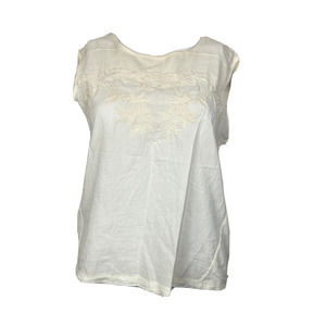 NWT MNG Tank Top Womens Sz XS Casual Ivory White Cotton Woven Mesh Floral